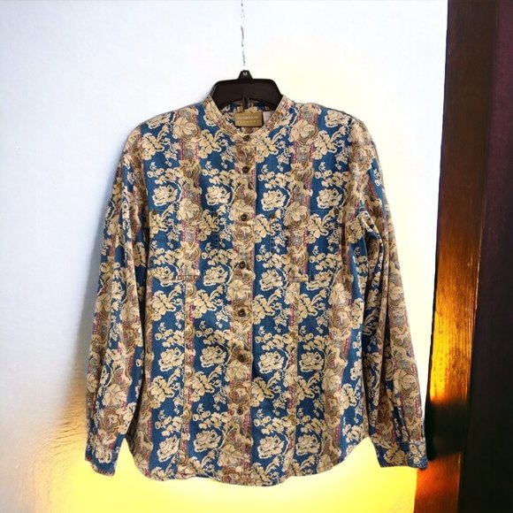 Vintage 90’s Liz Claiborne Lizwear Denim Paisley Floral Women's Blouse Sz M - Picture 1 of 9